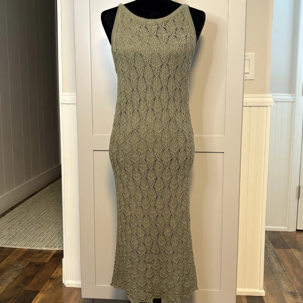 Elegant Olive Green Lace Dress
